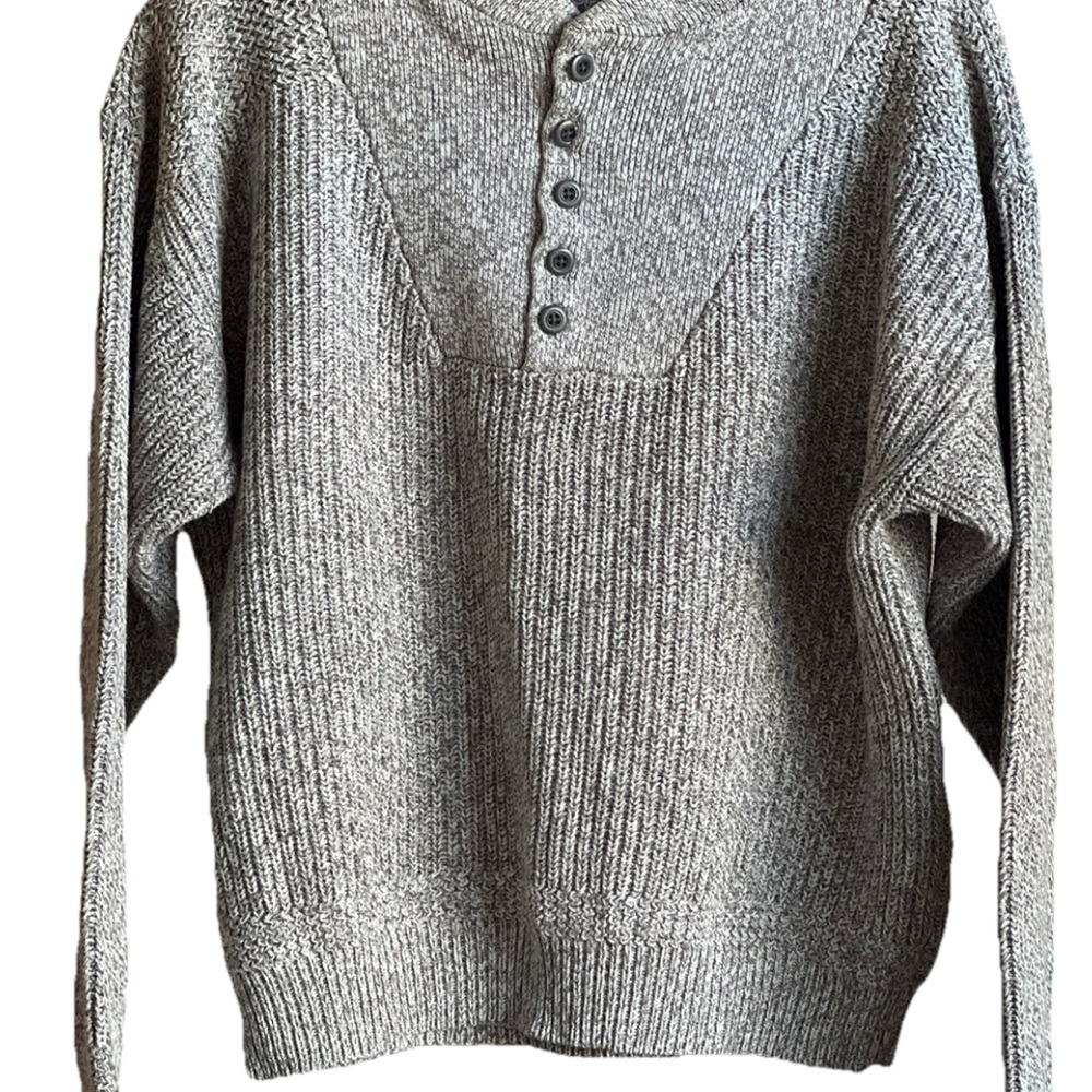 Vintage Y2K Fisherman Sweater Gray Button-Up Men's Knitted 100% Cotton